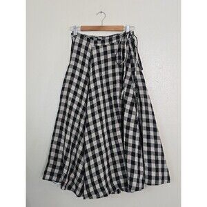 Son de Flor Wrap Skirt Womens Size S/M Linen Full Circle Checkered Pockets